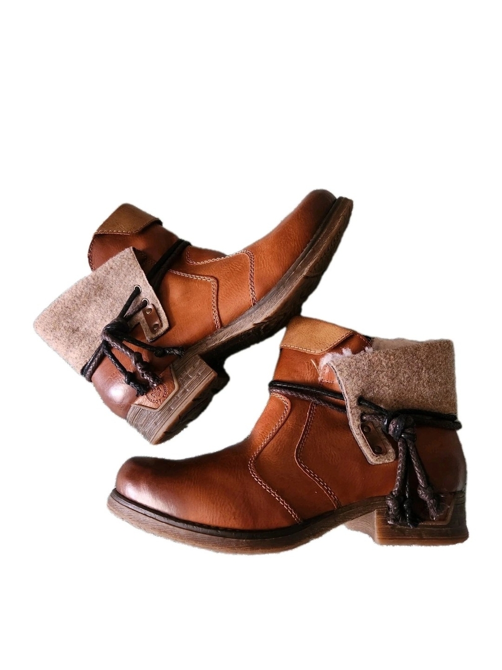 Women’s Brown Fold-Over Ankle Booties with Wool Cuff